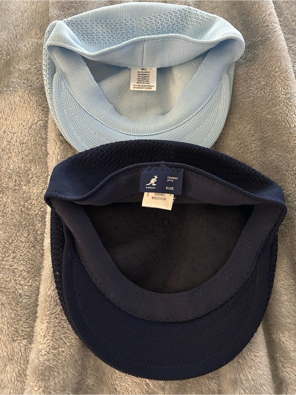 Set of Two Knit Kangol Hats - Navy and Light Blue